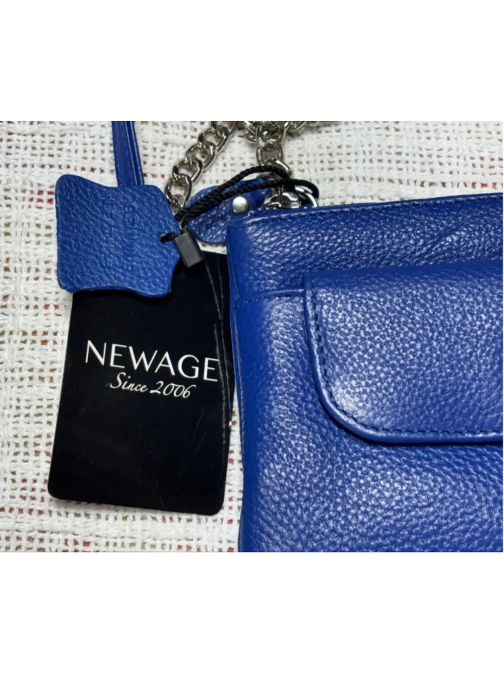 NEWAGE Genuine pebbled Leather Royal Blue Mini Crossbody Bag NWT